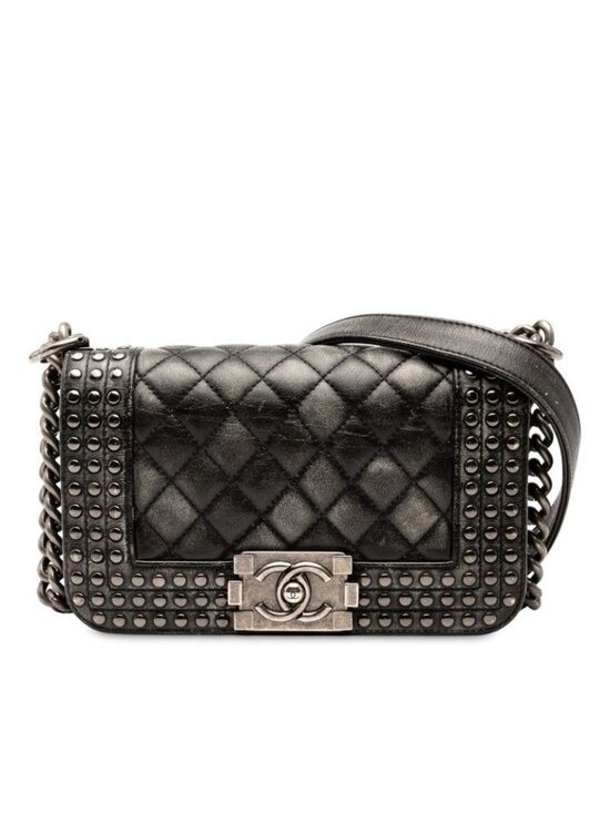 Chanel Handbags - Chanel Studded Boy 20 Chain Bag Black